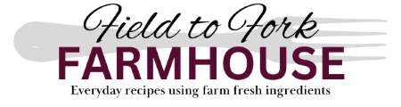 Field to Fork Farmhouse Website Main Page Logo and tagline over a picture of a light gray fork.